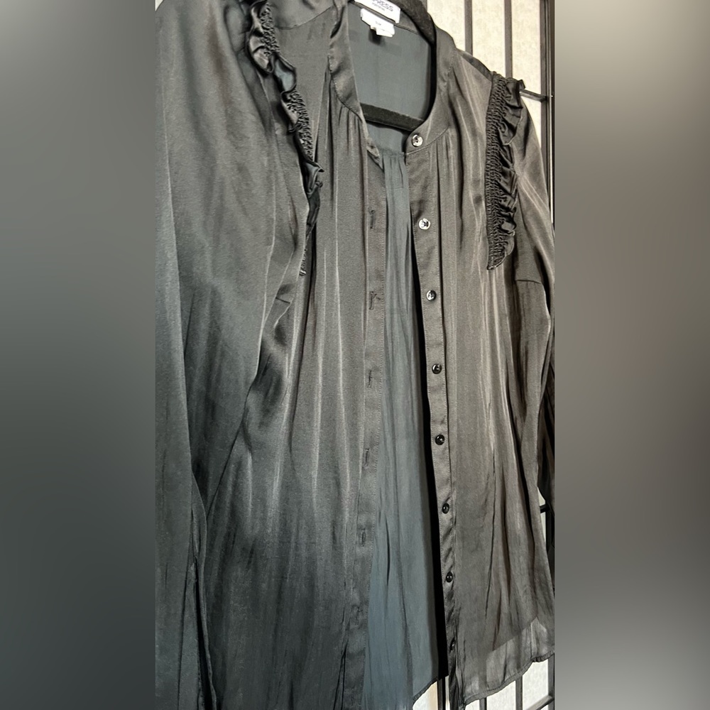 Express Silky Ruffled Shoulder Button Up - Picture 3 of 6